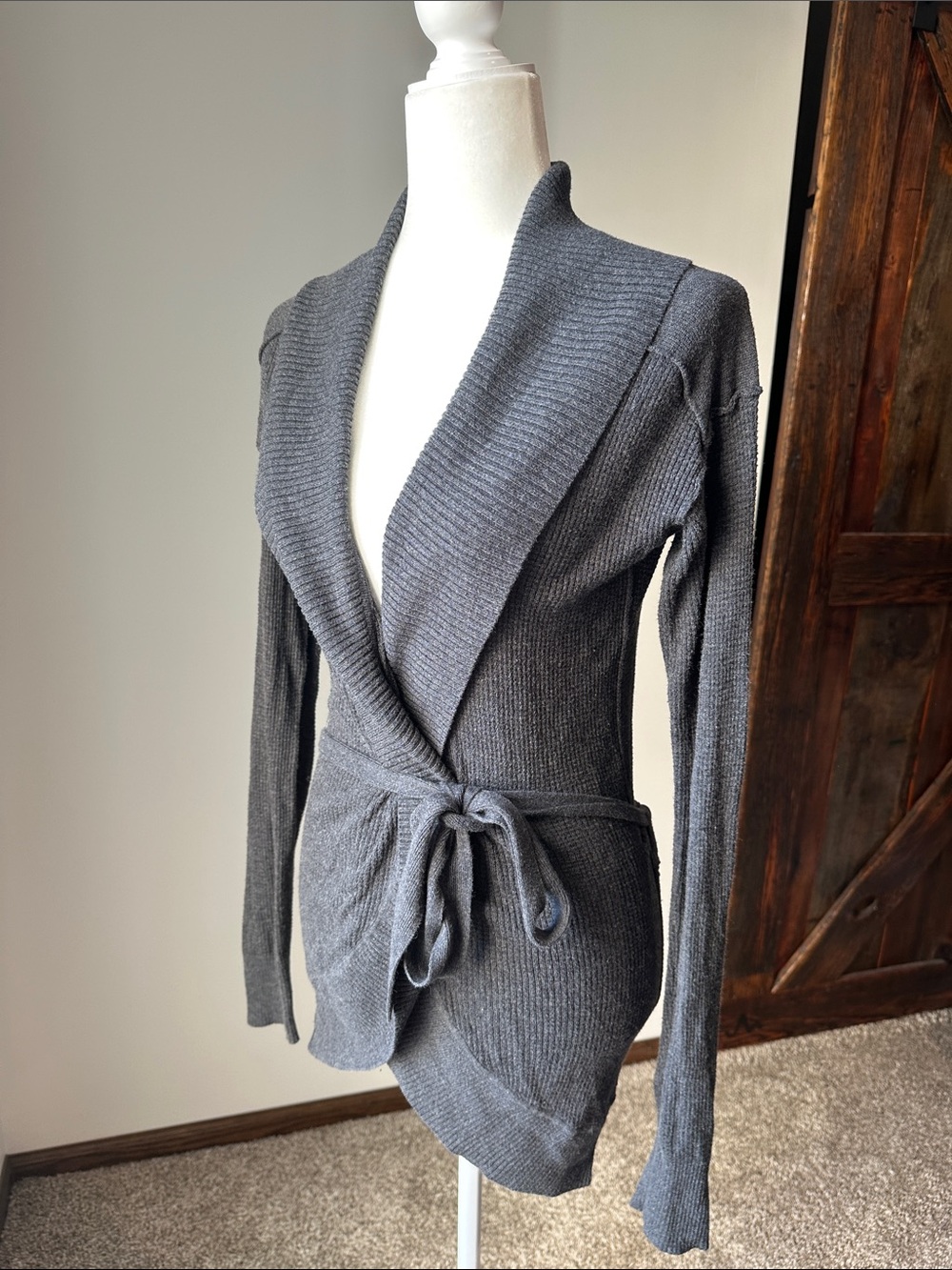 Banana Republic Dark Gray Open-Front Ribbed Cardigan Wool